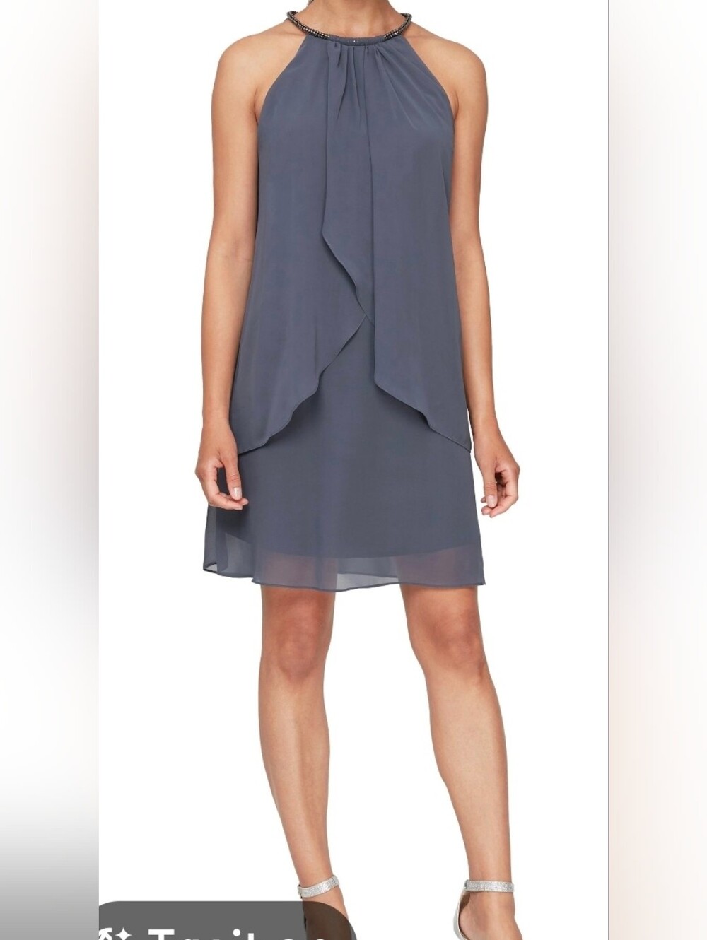 SLNY SL Fashions Sleeveless Embellished Neck Size 10 Chiffon Ruffled Dress